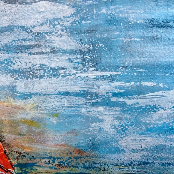 Semi Abstract Sailboat Ocean Seascape Acrylic Art Painting - Picture 9 of 11